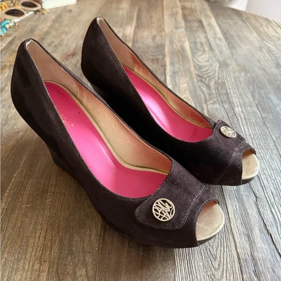 Lilly Pulitzer Brown Suede Peep Toe Wedges - Picture 5 of 12